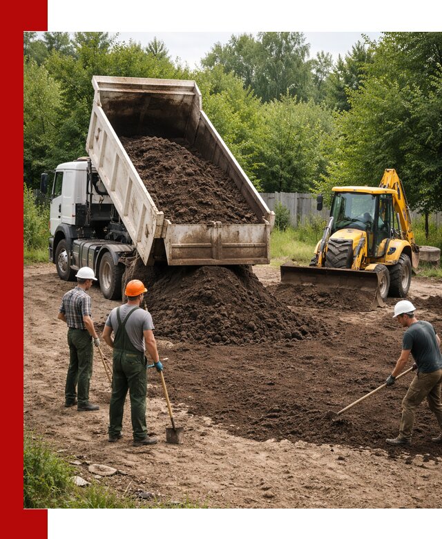 Доставка и укладка грунта для выравнивания участка в Слободской