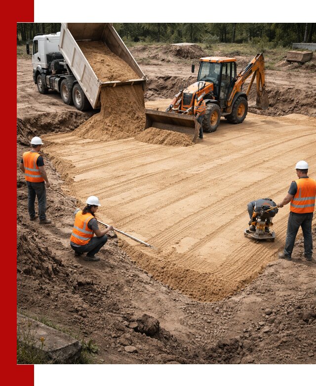 Устройство песчаной подушки для фундаментов и дорог в Слободской